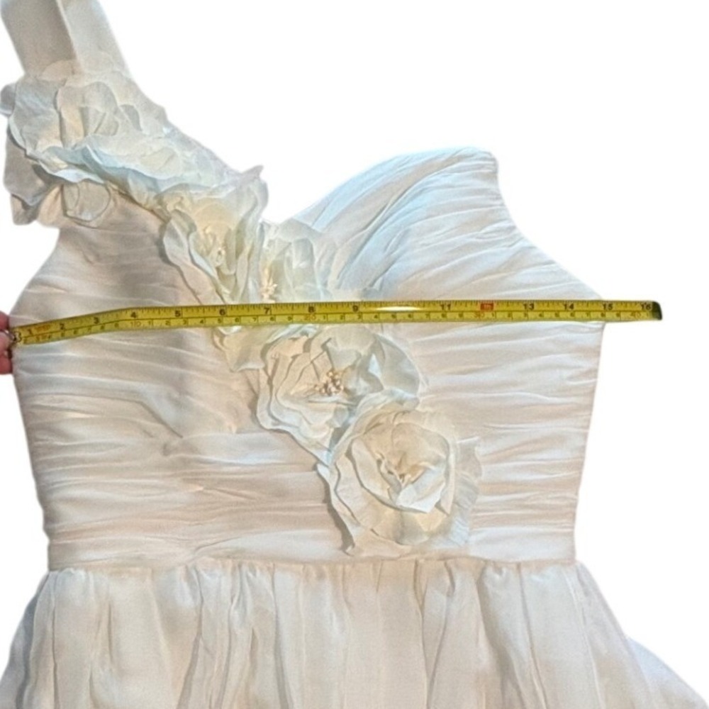 White 3D Floral Chiffon Formal Evening Gown Wedding Dress Maxi Feminine Romantic - Picture 6 of 9